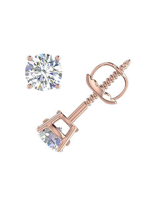 FINEROCK 1 Carat 4-Prong Set Diamond Stud Earrings in 14K Gold (Screw-back)