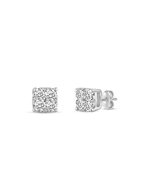 Fifth and Fine .25Cttw to 1.00Cttw Cushion Diamond Stud Earrings set in 925 Sterling Silver