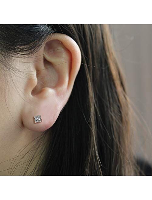 Fifth and Fine .25Cttw to 1.00Cttw Cushion Diamond Stud Earrings set in 925 Sterling Silver