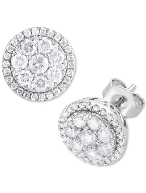 Macy's Diamond Halo Cluster Stud Earrings (1 ct. t.w.) in 14k White Gold