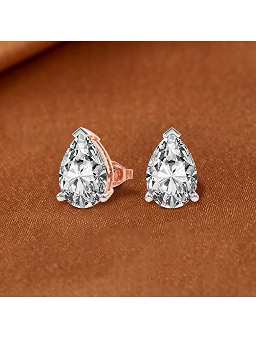 1 Carat - 6 Carat | 14K Gold | IGI Certified Lab Grown 3 Prong Solitaire Diamond Earrings | Pear Shape Push Back Prong Setting Friendly Diamonds Earrings