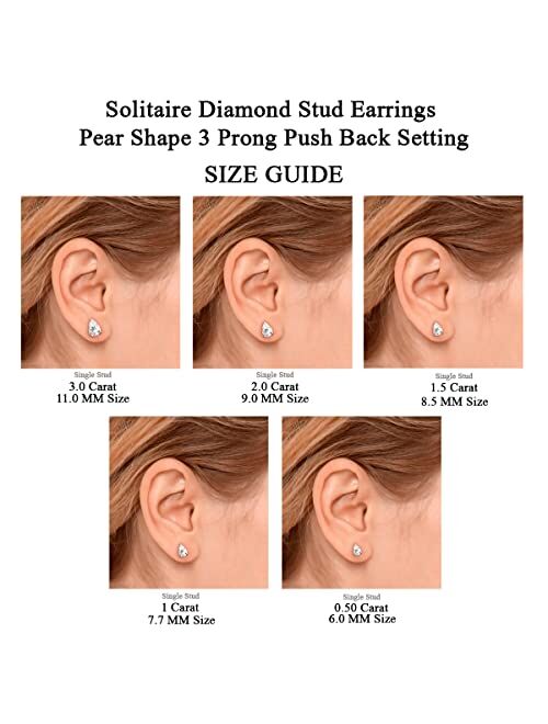 1 Carat - 6 Carat | 14K Gold | IGI Certified Lab Grown 3 Prong Solitaire Diamond Earrings | Pear Shape Push Back Prong Setting Friendly Diamonds Earrings