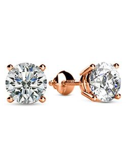 IGI Certified Natural Round Brilliant Solitaire Diamond Stud Earrings for Women 4 Prong Screw Back (F-G Color SI1-SI2 Clarity)