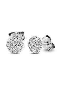 1/2 Carat - 1 Carat | 14K White & Yellow Gold | IGI Certified Lab Grown Halo Diamond Stud Earrings | Round Shape Push Back Pave Setting Friendly Diamonds Earrings
