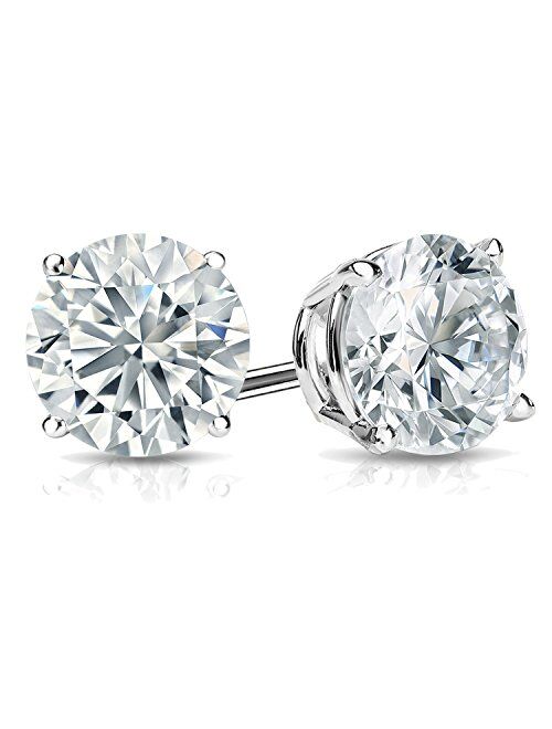 1/6 to 2 Carat Diamond Round Stud Earrings in 14k White or Yellow Gold (I1-I2, cttw) 4-Prong Basket Screw Back by Diamond Wish