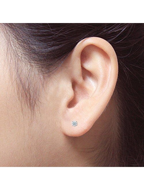 1/6 to 2 Carat Diamond Round Stud Earrings in 14k White or Yellow Gold (I1-I2, cttw) 4-Prong Basket Screw Back by Diamond Wish