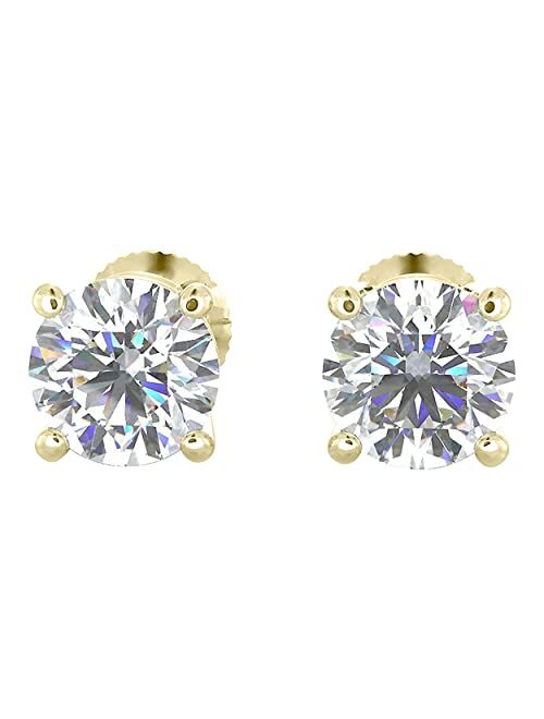 Walden Jewels Natural Real Diamond Studs Earrings with Secure Screw Back for Women and Men, 14K Gold Round-Cut Diamond Stud Earrings
