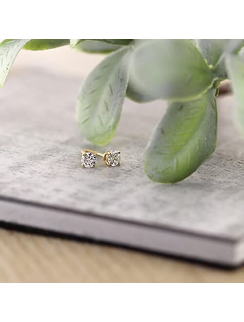 Lab Grown Diamond Stud Earrings in 14k Gold Round (1/4 to 1 1/4cttw, E-F, VS1-VS2) 4-Prong Basket, Screw-backs by Diamond Wish