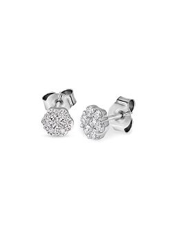 1/2 Carat -1 Carat | 925 Sterling Silver | Lab Grown Cluster Diamond Stud Earrings | Round Shape Diamond Prong Setting Friendly Diamonds Earrings | G-H Color, SI1 Clarity