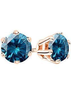 1/2-10 Carat Total Weight Blue Diamond Stud Earrings 6 Prong Screw Back
