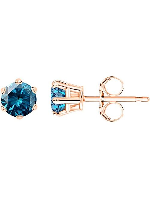 Houston Diamond District 1/2-10 Carat Total Weight Blue Diamond Stud Earrings 6 Prong Screw Back