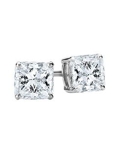 1/2-2 Carat Total Weight Princess Diamond Stud Earrings 4 Prong Screw Back (D-E Color VS1-VS2 Clarity)