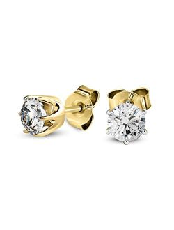 1 Carat - 6 Carat | 14K Gold | IGI Certified Lab Grown Flora 6 Prong Solitaire Diamond Stud Earrings | Round Shape Push Back Prong Setting Friendly Diamonds Earrings | F-