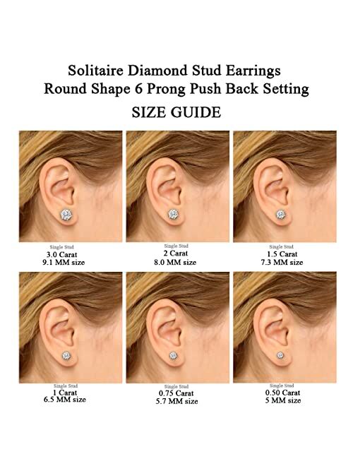 1 Carat - 6 Carat | 14K Gold | IGI Certified Lab Grown Flora 6 Prong Solitaire Diamond Stud Earrings | Round Shape Push Back Prong Setting Friendly Diamonds Earrings | F-