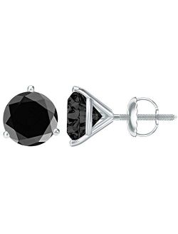 1/2-10 Carat Total Weight Black Diamond Stud Earrings 3 Prong Screw Back