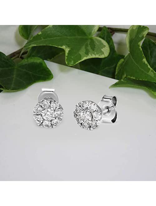 1/2 Carat - 1 Carat | 925 Sterling Silver | IGI Certified Lab Grown Diamond Round Shape Halo Stud Earrings | Prong Setting Friendly Diamonds Earrings