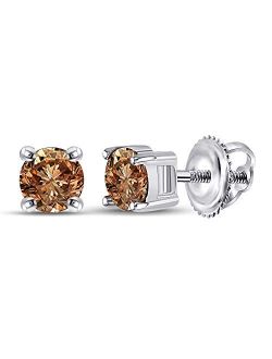 Sonia Jewels Solid 10k White Gold Round Chocolate Brown Diamond Solitaire Earrings 1.00 Ct.