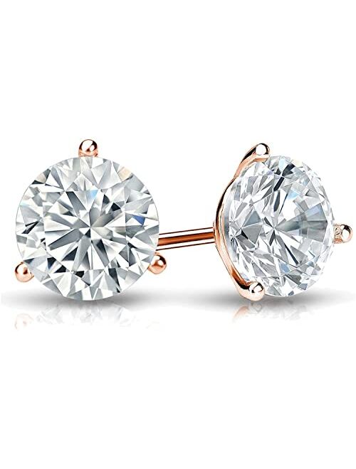 1/4 to 2 Carat Lab Grown Diamond Round Stud Earrings in 14k Gold (E-F, SI1-SI2, cttw) 3-Prong Martini Screw Back by Diamond Wish