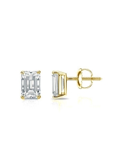 IGI Certified 1 to 1 2/5 Carat Lab Grown Diamond Emerald Cut Stud Earrings in 14k White or Yellow Gold (E-F, VS-SI, cttw) 4-Prong Basket Screw Back by Diamond Wish