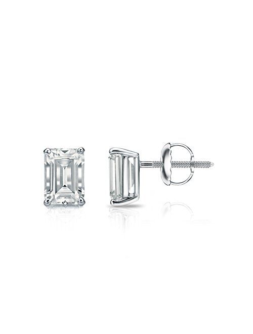 IGI Certified 1 to 1 2/5 Carat Lab Grown Diamond Emerald Cut Stud Earrings in 14k White or Yellow Gold (E-F, VS-SI, cttw) 4-Prong Basket Screw Back by Diamond Wish
