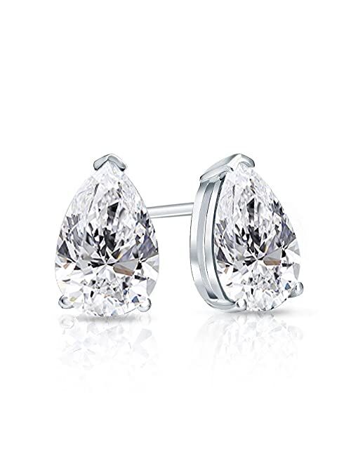 3/5 to 1 2/5 Carat Lab Grown Diamond Pear Shape Stud Earrings in 14k White or Yellow Gold (VS-SI, cttw) V-End Prong Screw Back by Diamond Wish