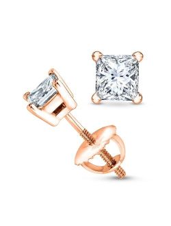 1/2-2 Carat Total Weight Princess Diamond Stud Earrings 4 Prong Push Back (G-H Color VS1-VS2 Clarity)