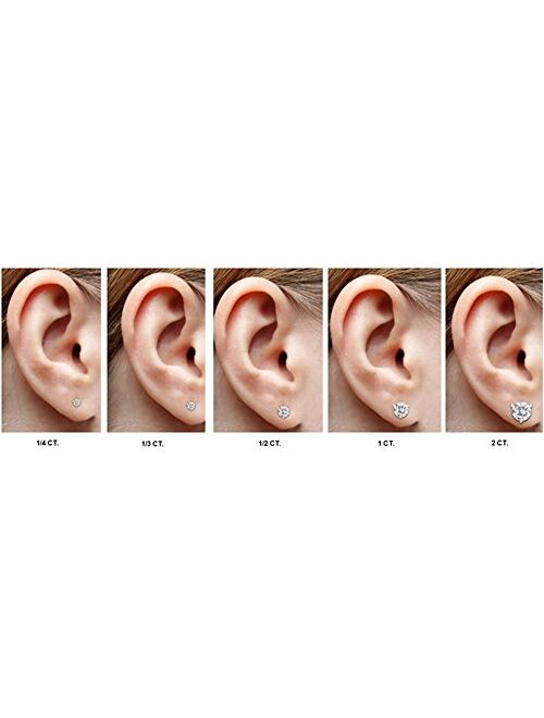 Houston Diamond District 1/2-2 Carat Total Weight Princess Diamond Stud Earrings 4 Prong Push Back (G-H Color VS1-VS2 Clarity)