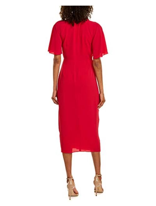 Maggy London Women's Short Flutter Sleeve Faux Wrap Midi Dress