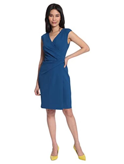 Maggy London Women's Faux Wrap V-Neck Dress with Gathering