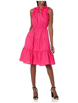 Women's V-Neck Tiered Skirt Dress with Tie and Ruffle Details