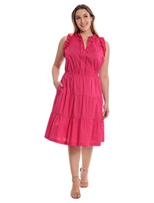 Maggy London Women's V-Neck Tiered Skirt Dress with Tie and Ruffle Details