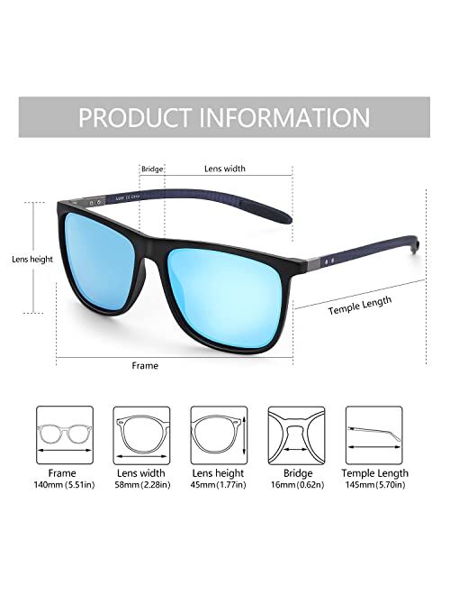 ZENOTTIC Square Polarized Sunglasses for Men Ultralight Carbon Fiber Sun Glasses Driving Fishing Golf Sports UV400 Protection