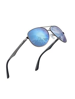ZENOTTIC Polarized Aviator Sunglasses for Men Carbon Fiber Temple Pilot Sun Glasses with Mirrored Lens UV Protection