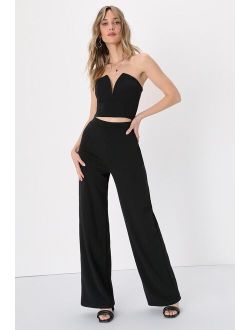 Powerful Poise Black Strapless Wide-Leg Two-Piece Jumpsuit