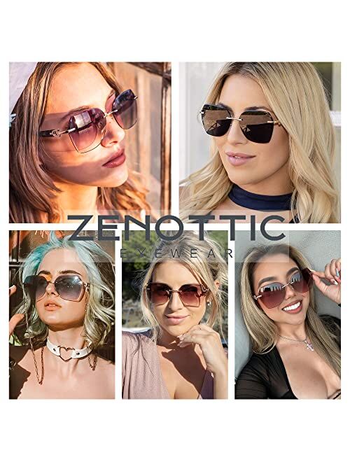 ZENOTTIC Oversized Rimless Sunglasses for Women Trendy Geometric Diamond Cutting Gradient Lens UV Protection Fashion Shades