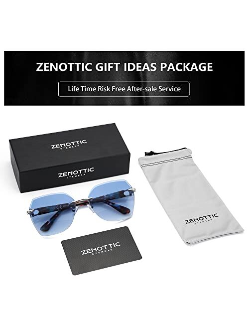 ZENOTTIC Oversized Rimless Sunglasses for Women Trendy Geometric Diamond Cutting Gradient Lens UV Protection Fashion Shades