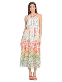 Women's Floral Printed Halter Maxi with Waist Tie