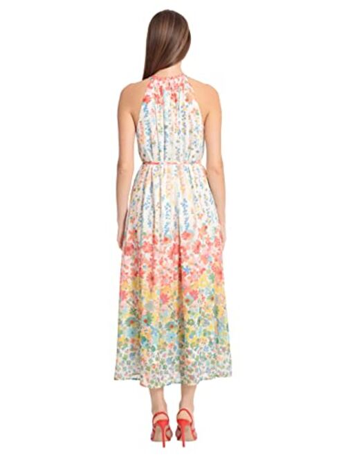 Maggy London Women's Floral Printed Halter Maxi with Waist Tie