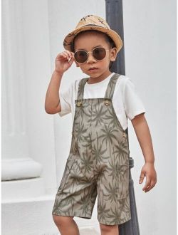 Toddler Boys Tropical Print Dual Pocket Overall Romper