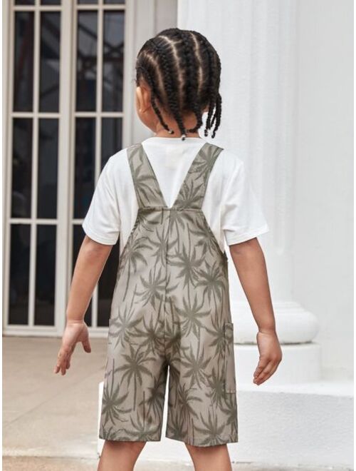 SHEIN Toddler Boys Tropical Print Dual Pocket Overall Romper