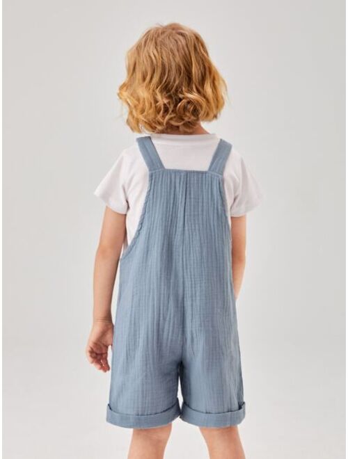 Shein Toddler Boys 1pc Solid Pocket Front Cuffed Hem Overall Romper