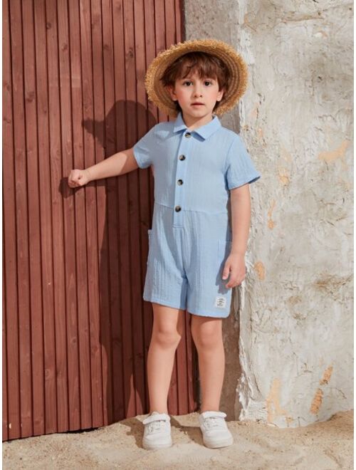 SHEIN Toddler Boys Letter Patched Detail Shirt Romper