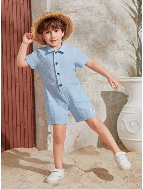 SHEIN Toddler Boys Letter Patched Detail Shirt Romper