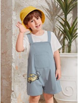 Toddler Boys Cartoon Graphic Overall Romper Without Tee