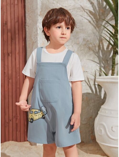 SHEIN Toddler Boys Cartoon Graphic Overall Romper Without Tee