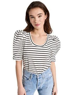Women's Stripe Pleated Puff Sleeve Top