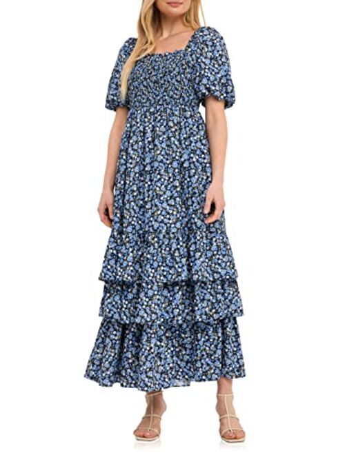English Factory Women's Textured Floral Printed Maxi Dress