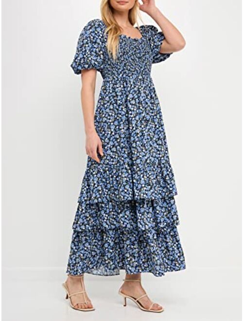 English Factory Women's Textured Floral Printed Maxi Dress