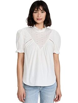 Women's Short Sleeve Lace Yoke Blouse