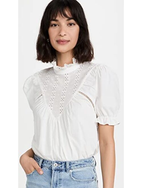 English Factory Women's Short Sleeve Lace Yoke Blouse
